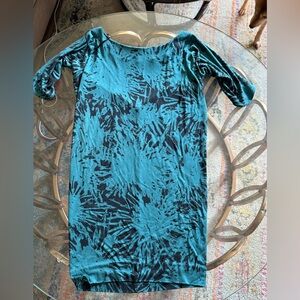Diane Von Furstenberg  Teal Abstract 100% Silk Sheath Dress Dolman Sleeve  4